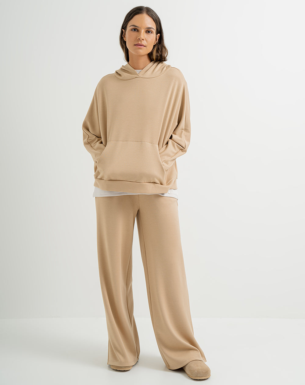 Pantalón confort tiro alto tacto suave caramelo mujer