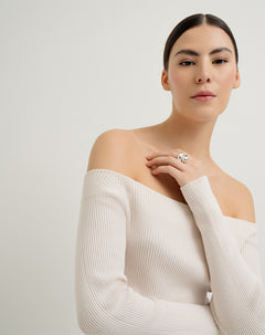 Camibuzo ajustado tejido de punto crudo mujer