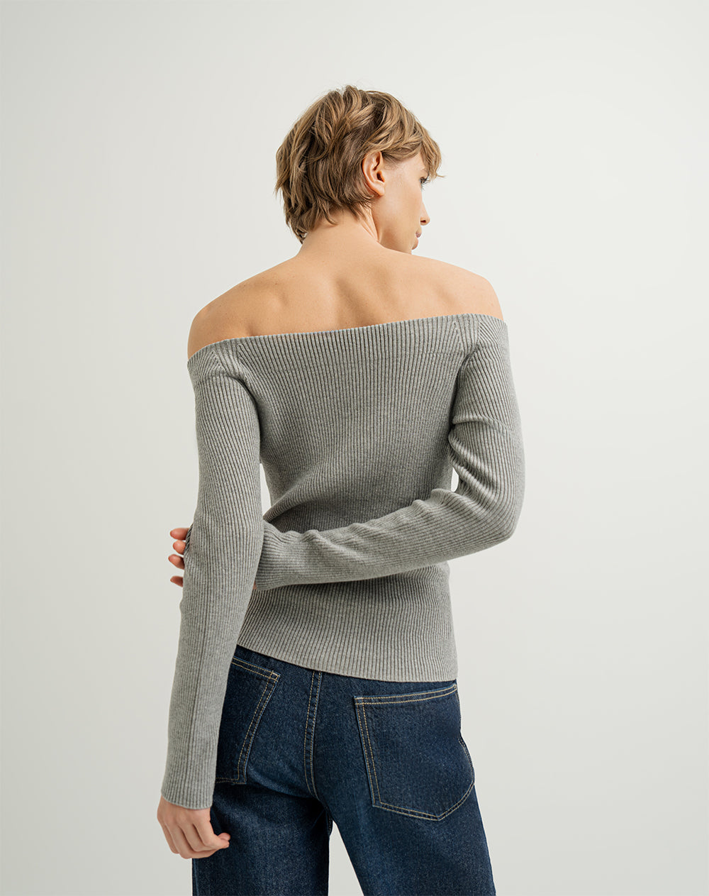 Camibuzo ajustado tejido de punto gris mujer