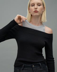 Camibuzo slim tejido de punto negro mujer