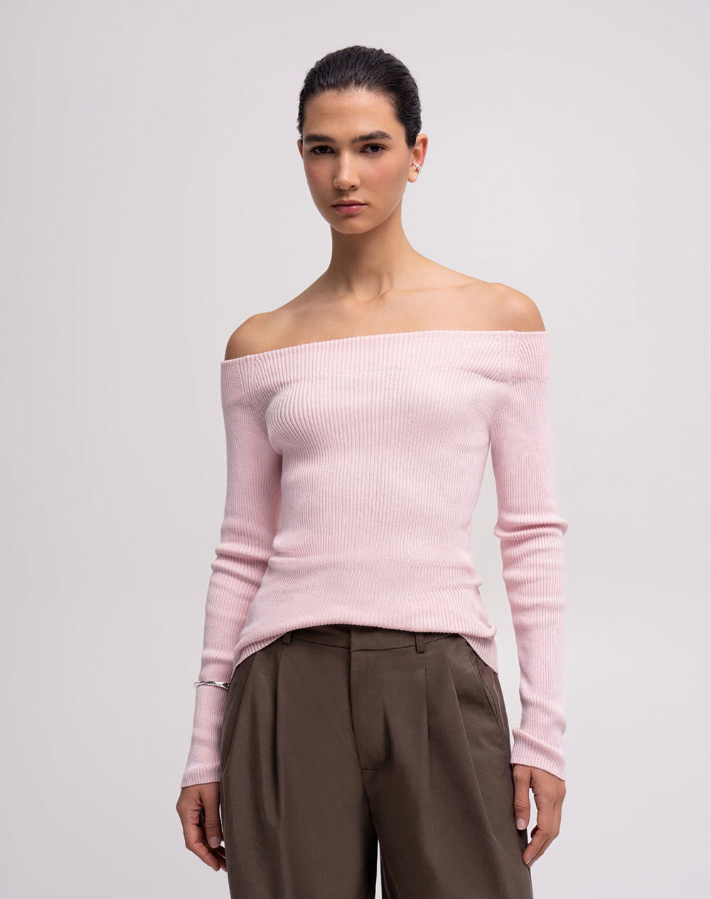 Camibuso slim tejido de punto rosado mujer