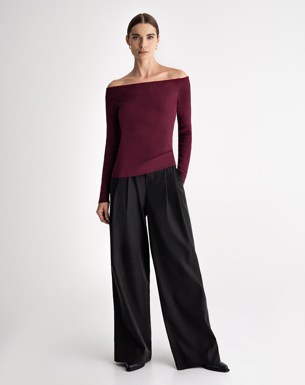 Camibuzo slim tejido de punto vino tinto mujer