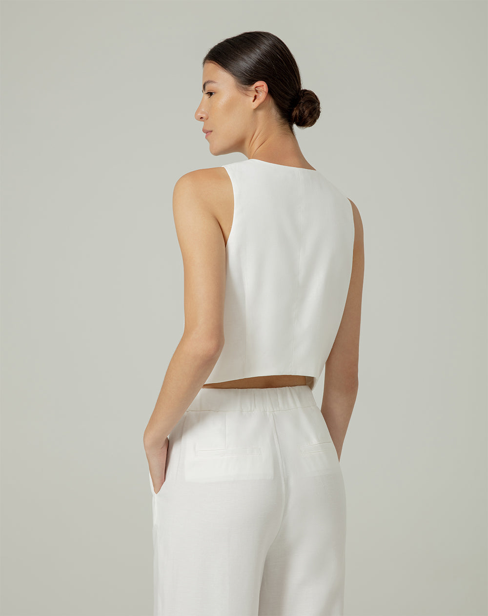 Chaleco tipo sastre regular crudo mujer