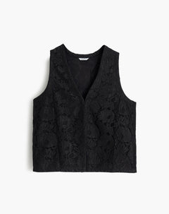 Chaleco holgado encaje floral negro mujer