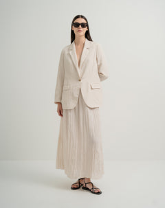 Falda maxi tiro alto efecto arrugado crema mujer