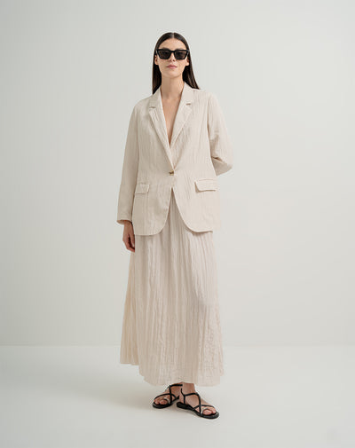 Falda maxi tiro alto efecto arrugado crema mujer