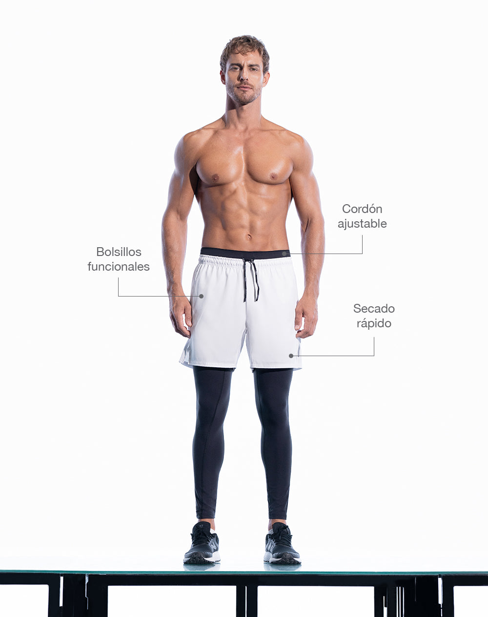 Pantaloneta deportiva malla interna blanca hombre