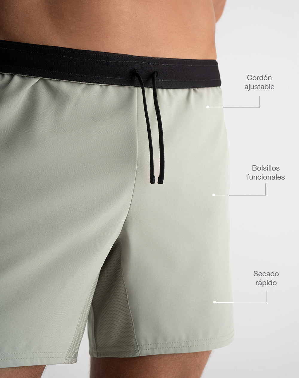 Pantaloneta deportiva malla interna verde hombre