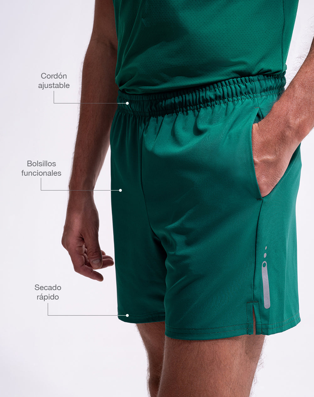 Pantaloneta deportiva malla interna verde hombre