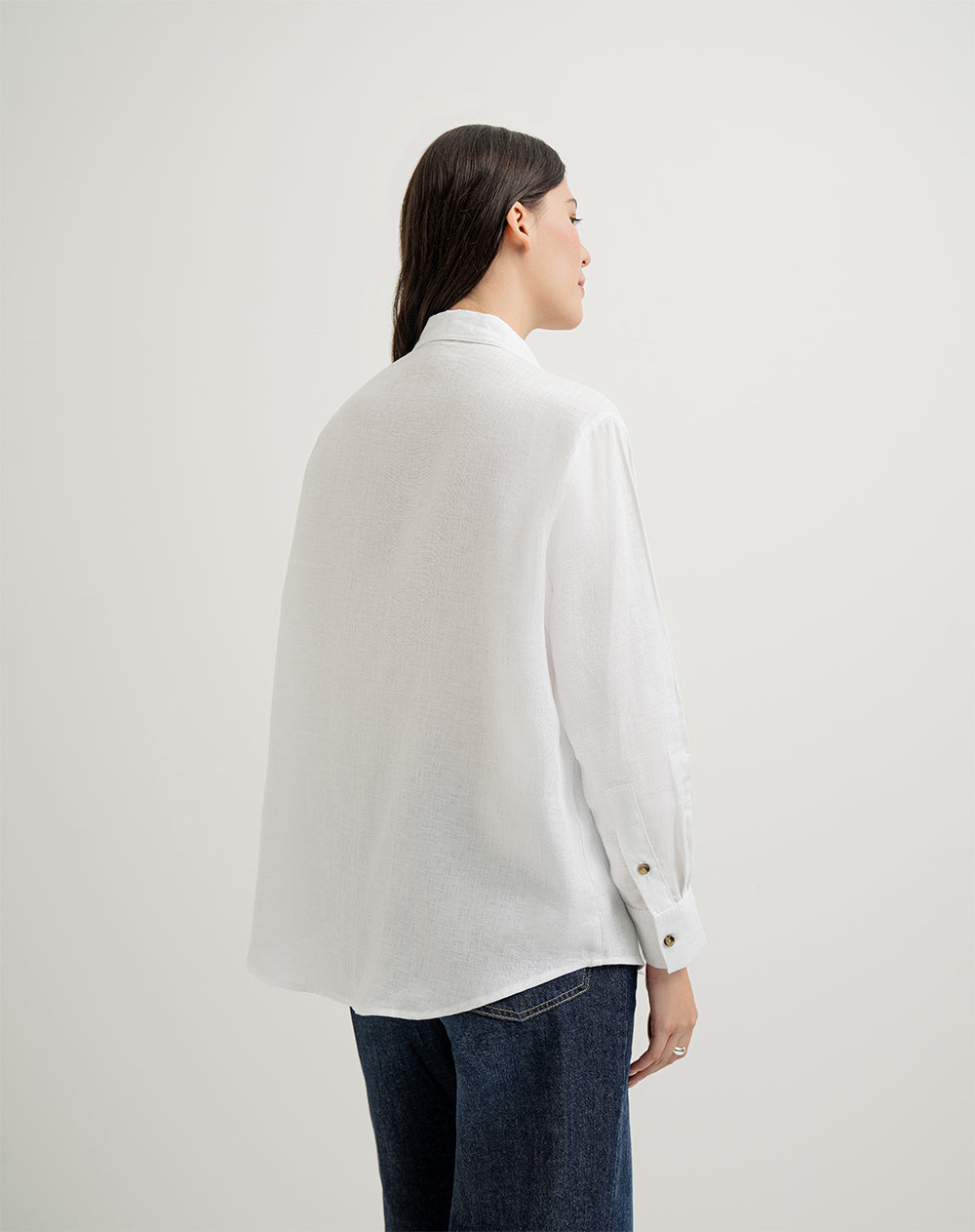 Camisa manga larga oversize lino blanca mujer