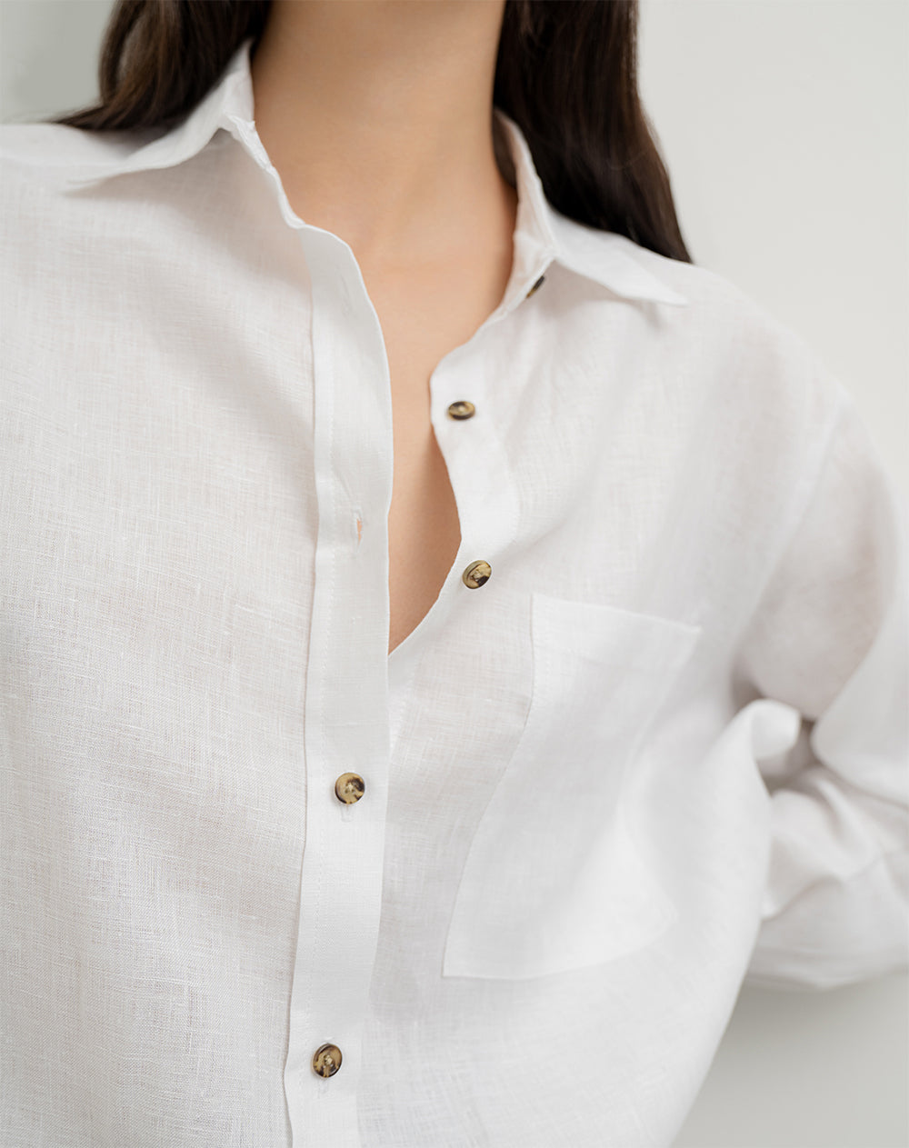 Camisa manga larga oversize lino blanca mujer
