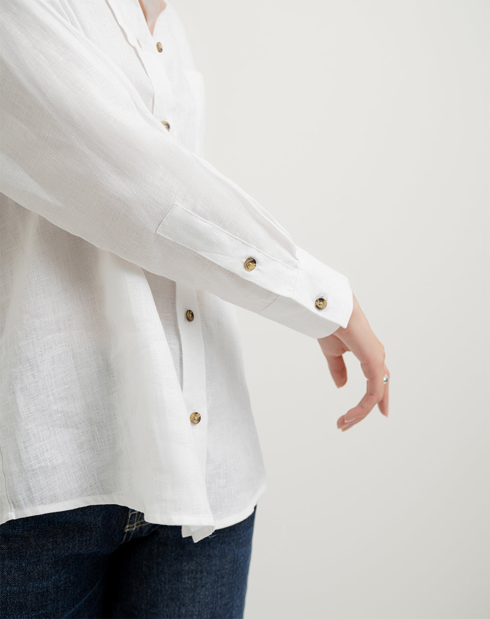 Camisa manga larga oversize lino blanca mujer