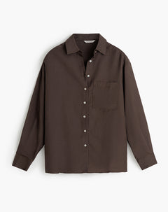 Camisa manga larga oversize lino café mujer