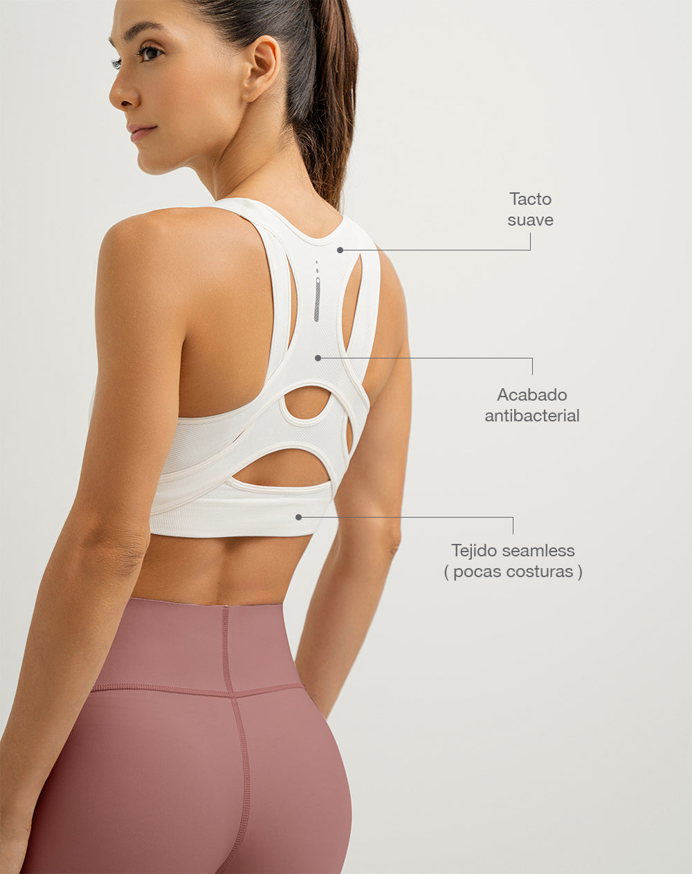 Top deportivo soporte alto seamless antibacterial habano