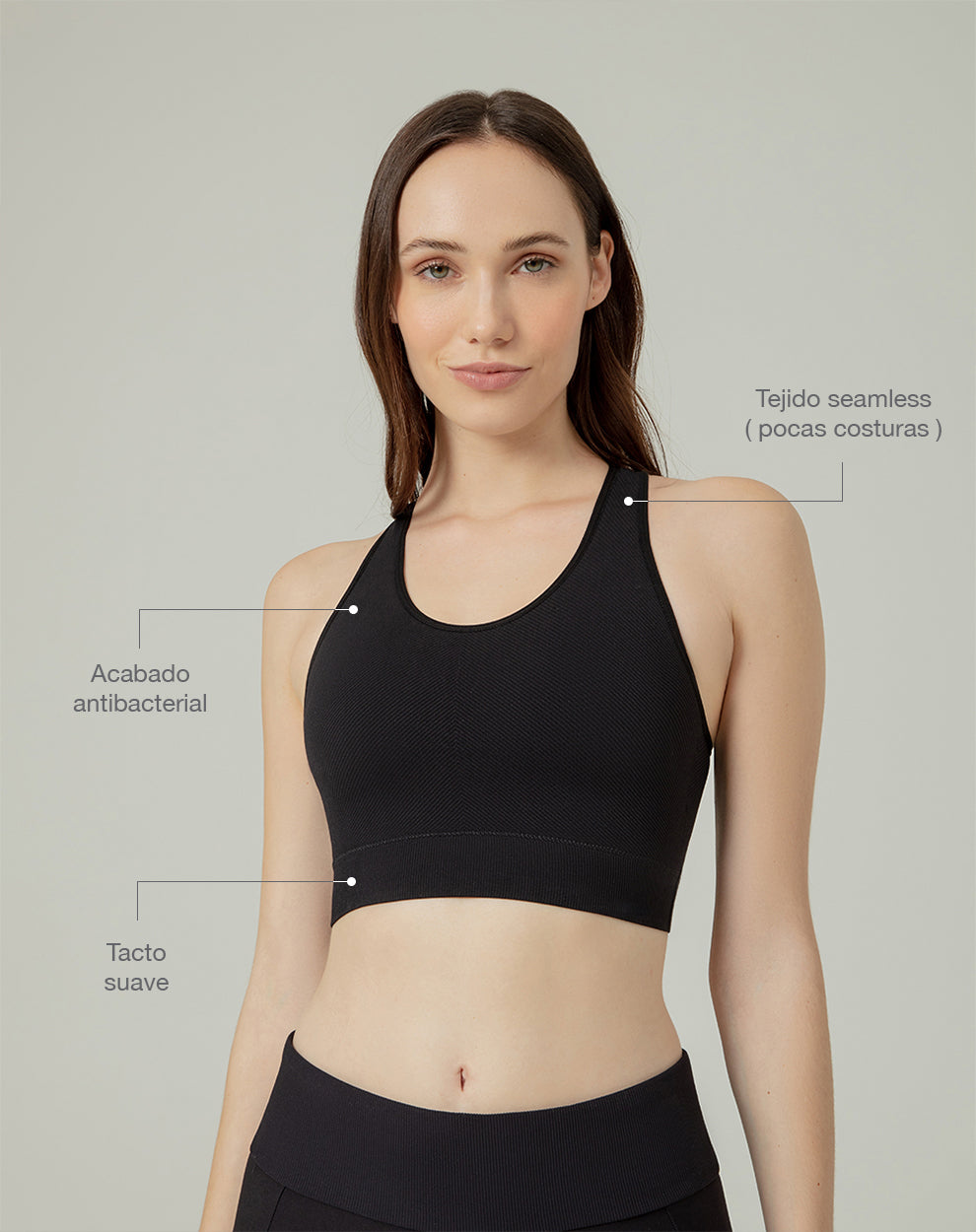 Top deportivo soporte alto seamless negro