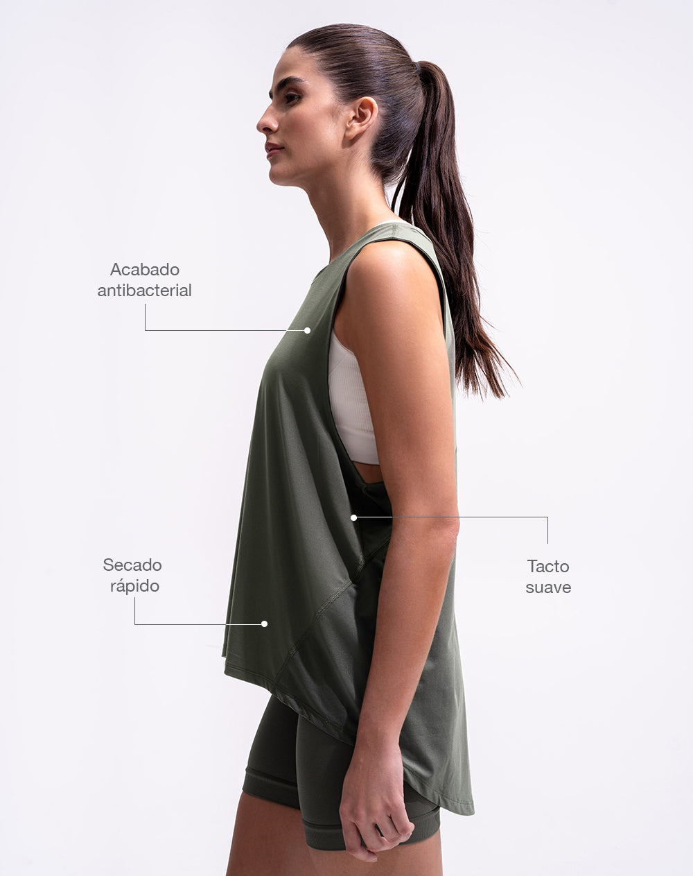 Camiseta esqueleto deportiva control humedad verde mujer