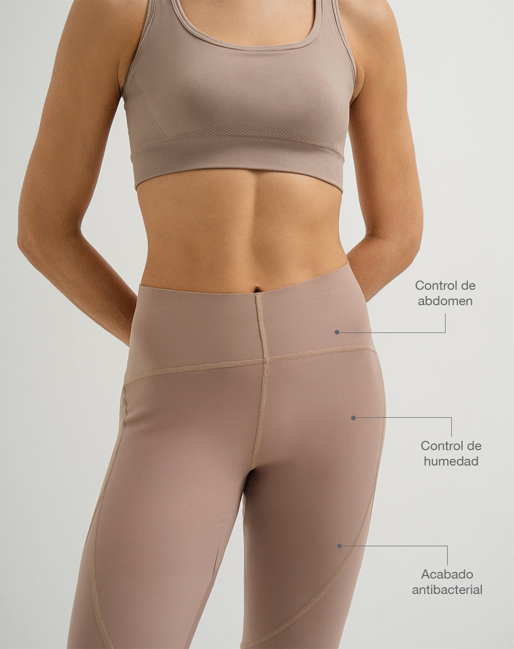 Legging deportivo control abdomen café mujer