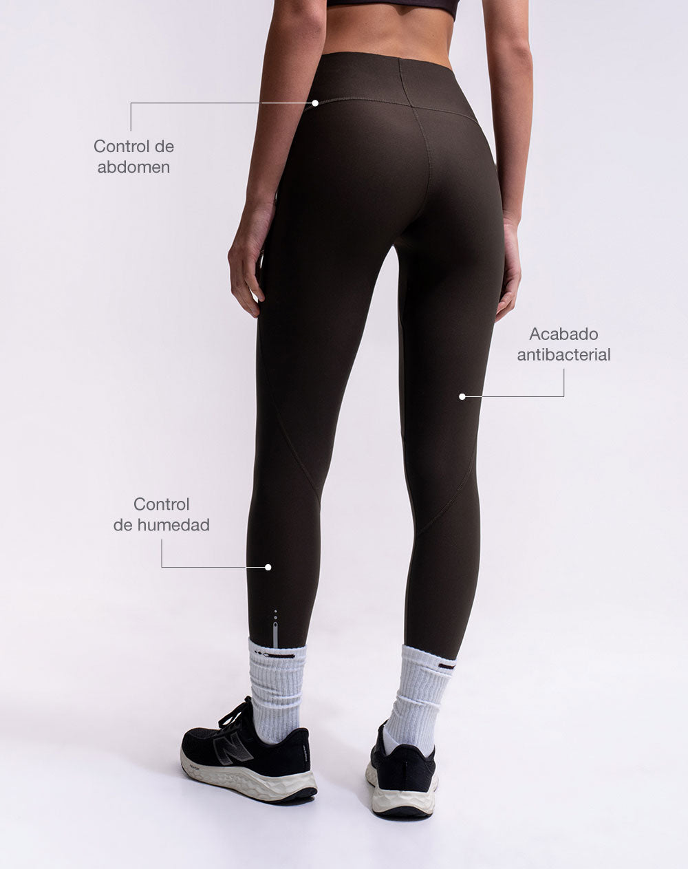 Legging deportivo control abdomen café mujer