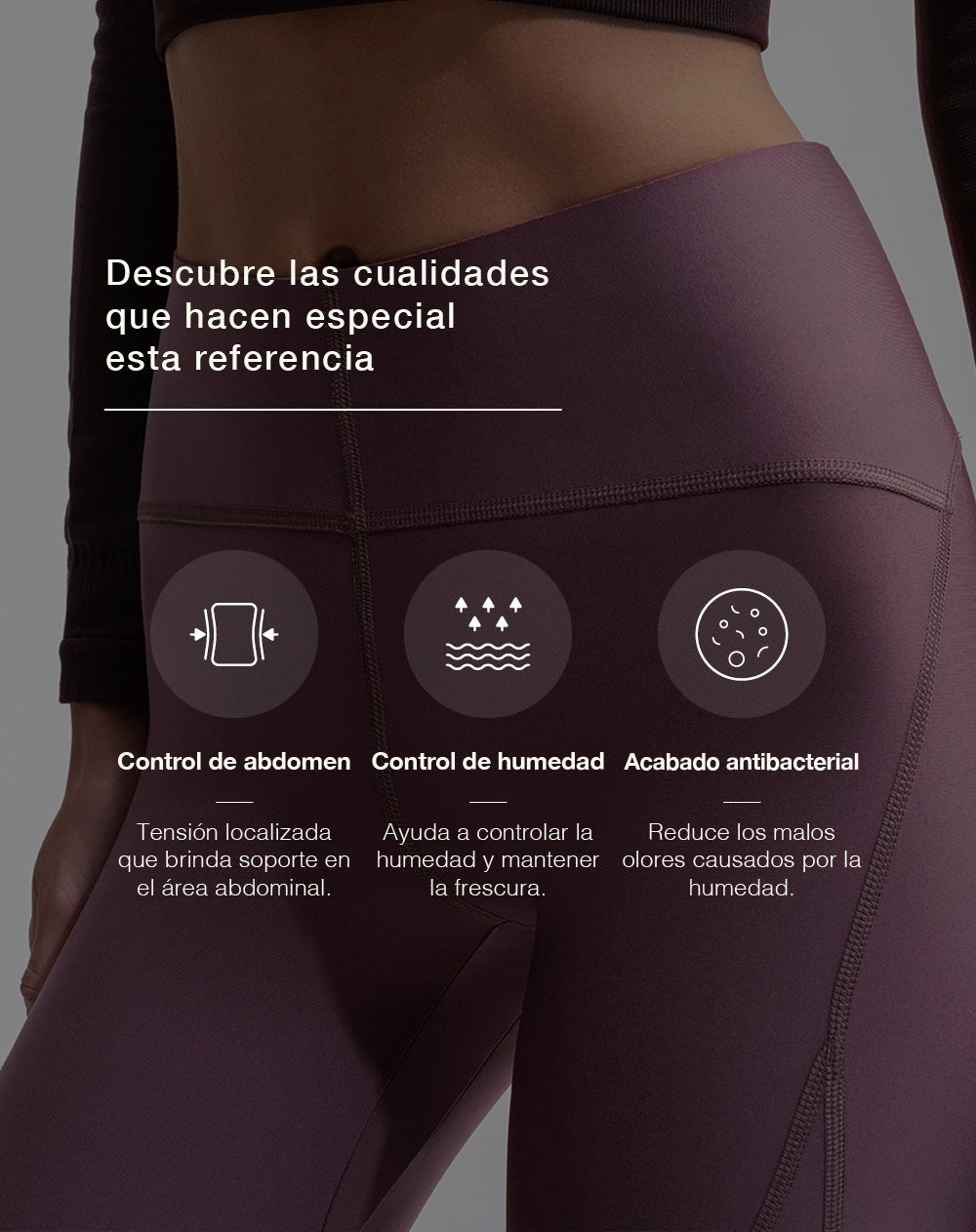 Legging deportivo control abdomen morado mujer