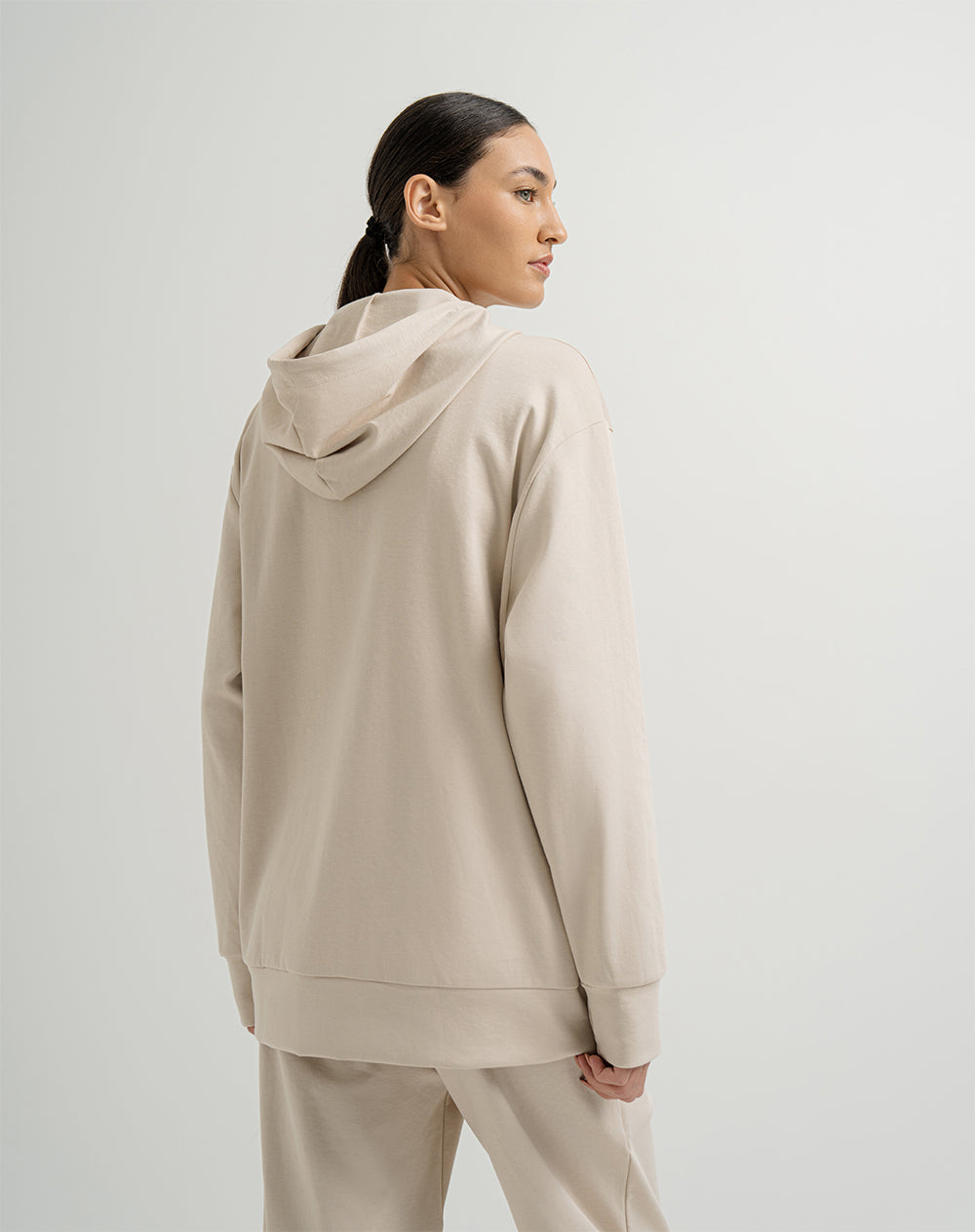 Buzo tipo hoddie algodón caqui mujer