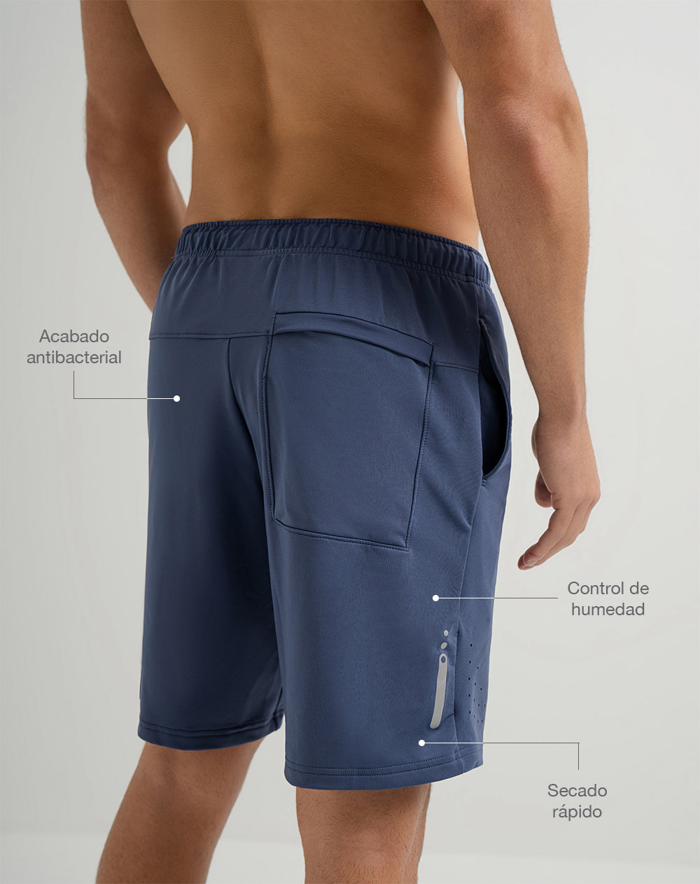 Pantaloneta deportiva antibacterial azul hombre