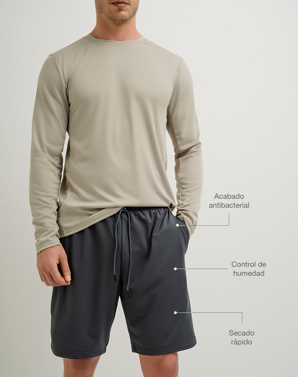 Pantaloneta deportiva antibacterial gris hombre