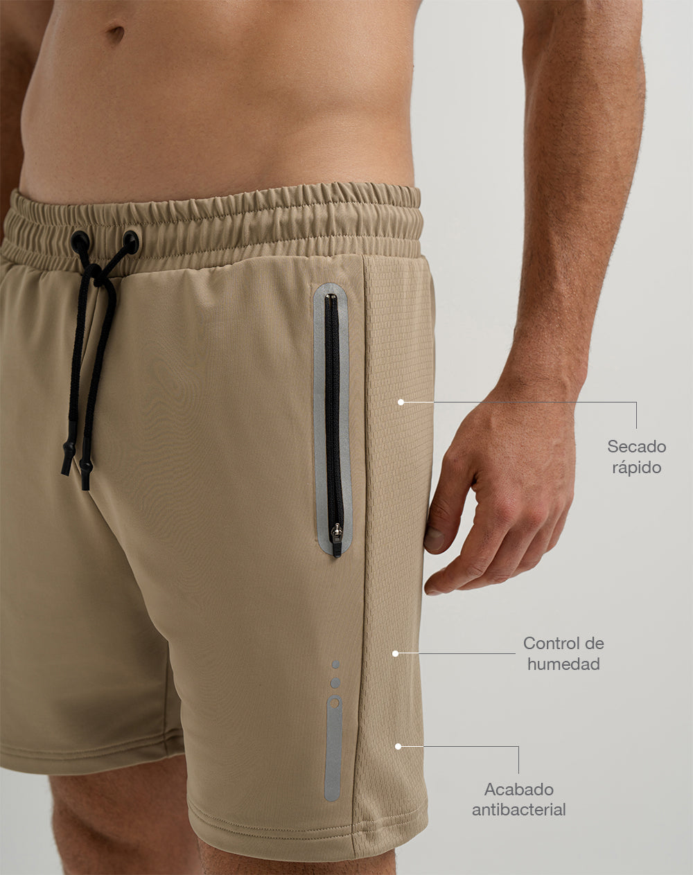 Pantaloneta deportiva control humedad habano hombre