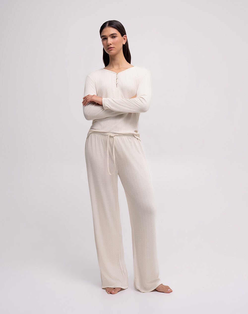 Pantalón de pijama tiro alto avena mujer