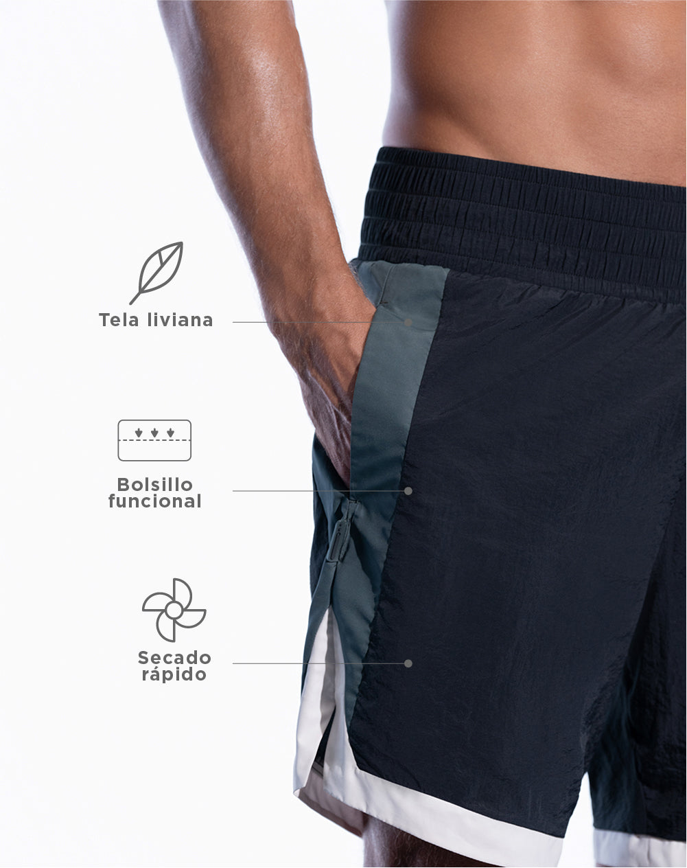 Pantaloneta deportiva tipo boxing negra para hombre