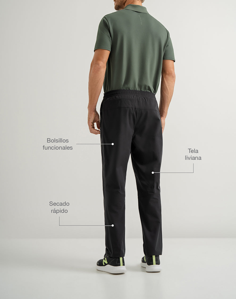 Pantalón deportivo secado rápido negro hombre