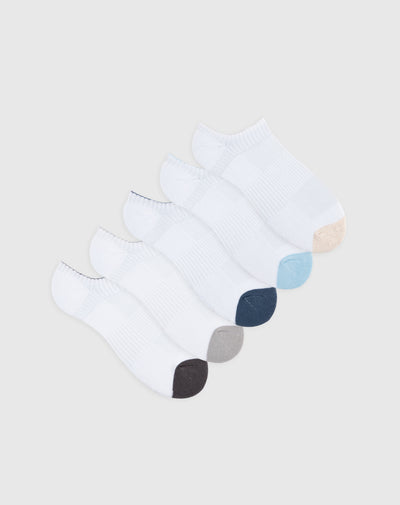 Medias deportivas mujer tobillera corta acolchada pack x5 blanco