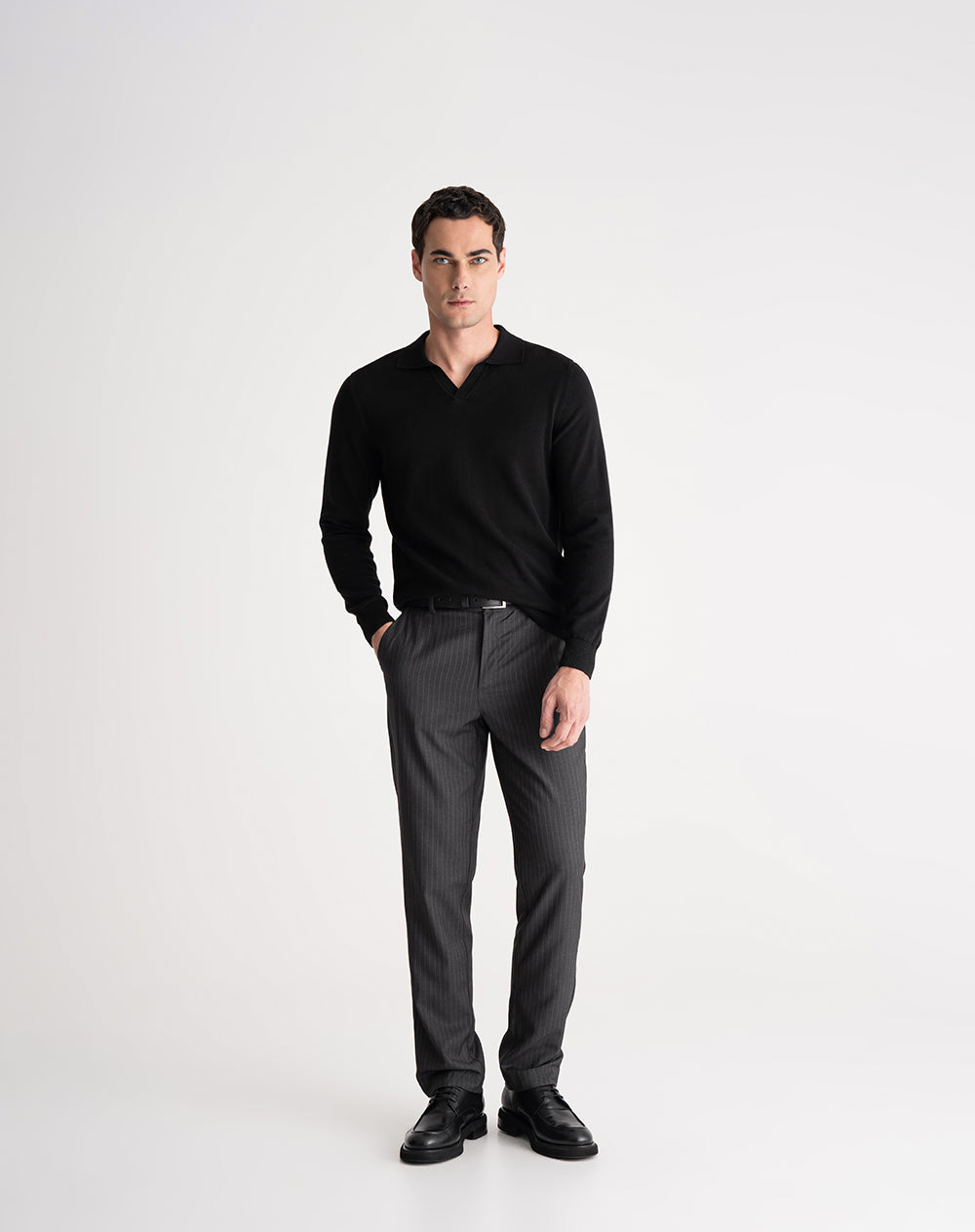 Pantalón recto elástico en cintura gris hombre