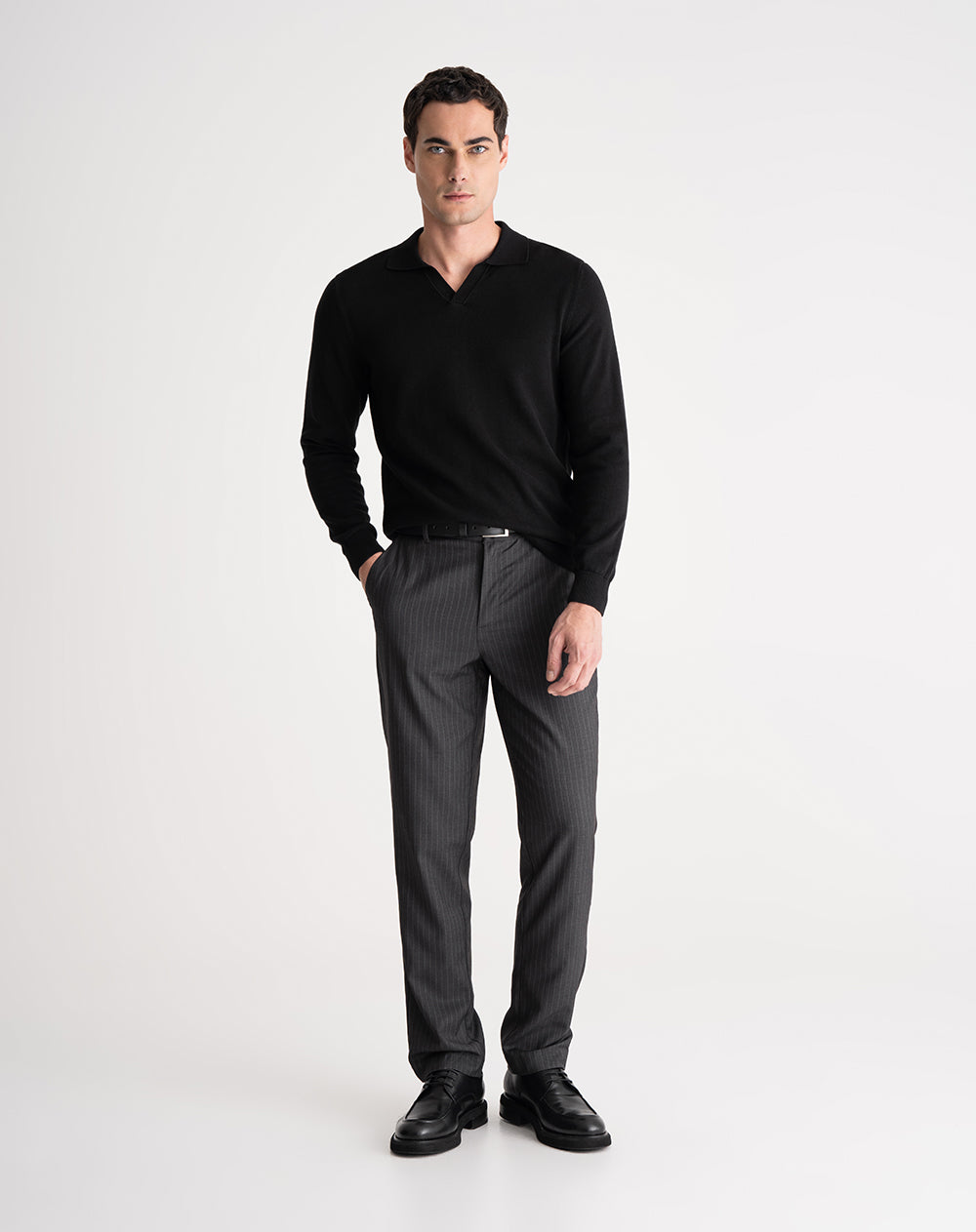 Pantalón recto elástico en cintura gris hombre