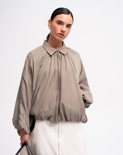Chaqueta estilo globo oversize café mujer