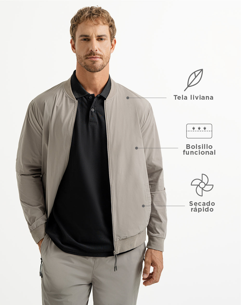 Chaqueta tipo bomber taupe para hombre
