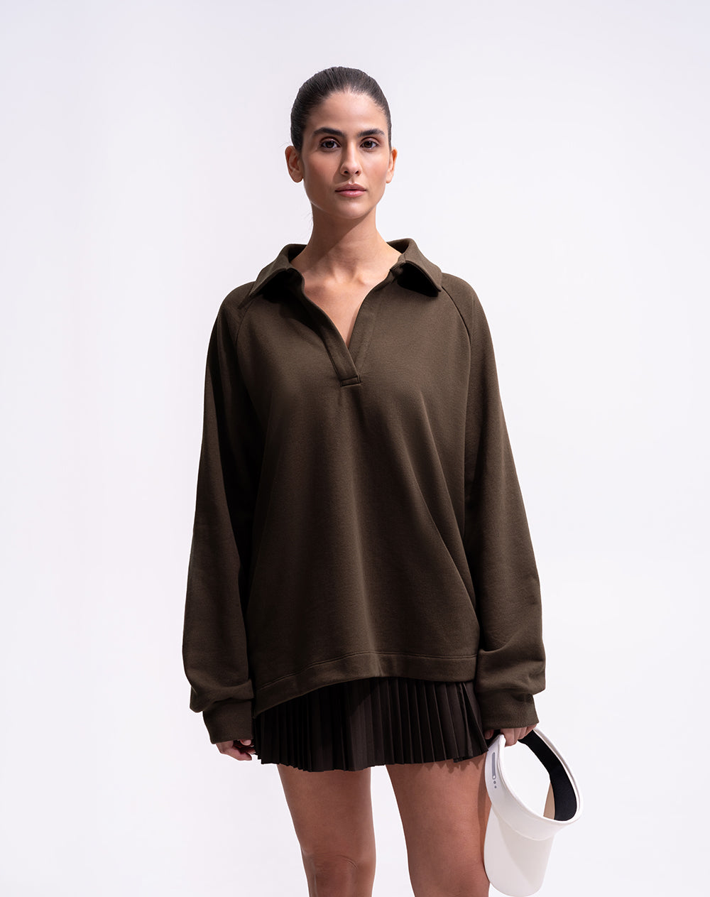 Buzo tipo polo café mujer