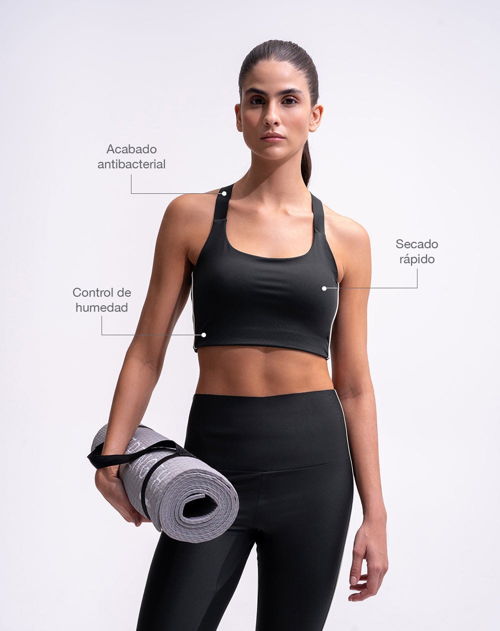 Top deportivo soporte medio control humedad negro