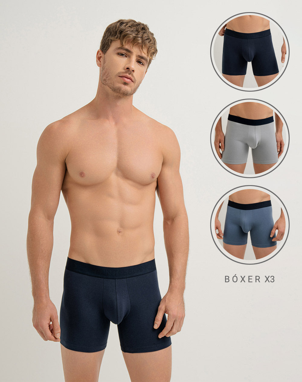 Bóxer medio panel amplio x3unds surtido