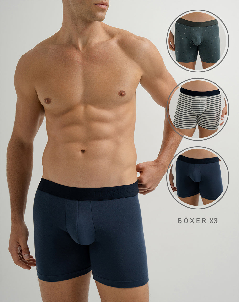 Bóxer medio panel amplio x3unds surtido