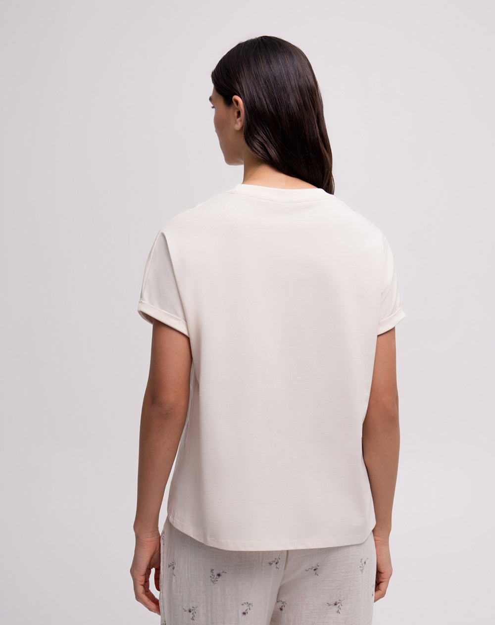 Camiseta holgada algodón manga corta avena mujer