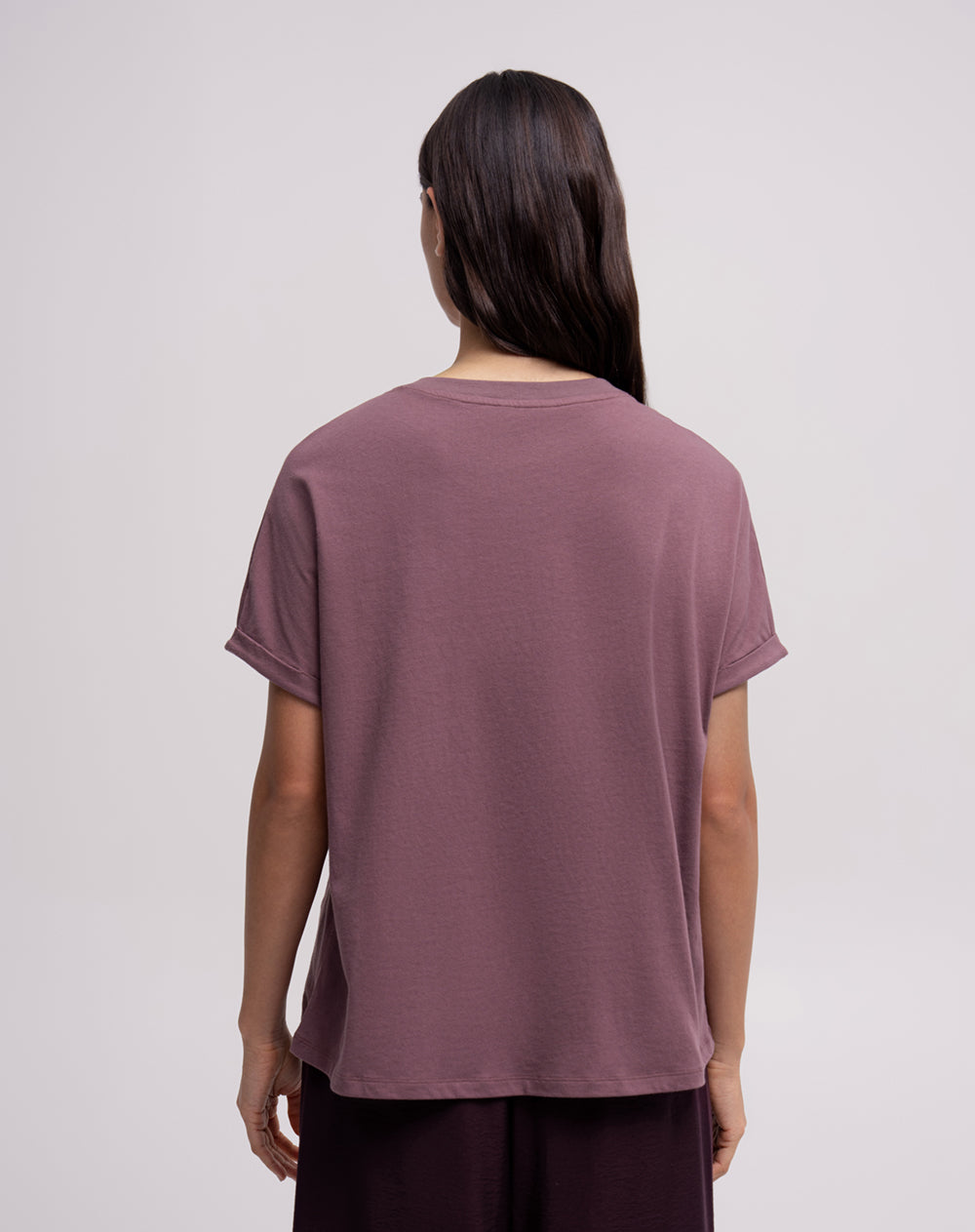Camiseta holgada algodón manga corta morada mujer