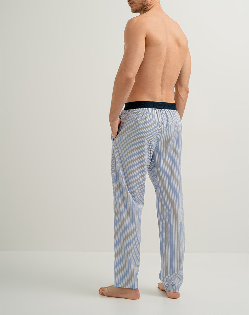 Pantalón de pijama hombre algodón largo azul rayas