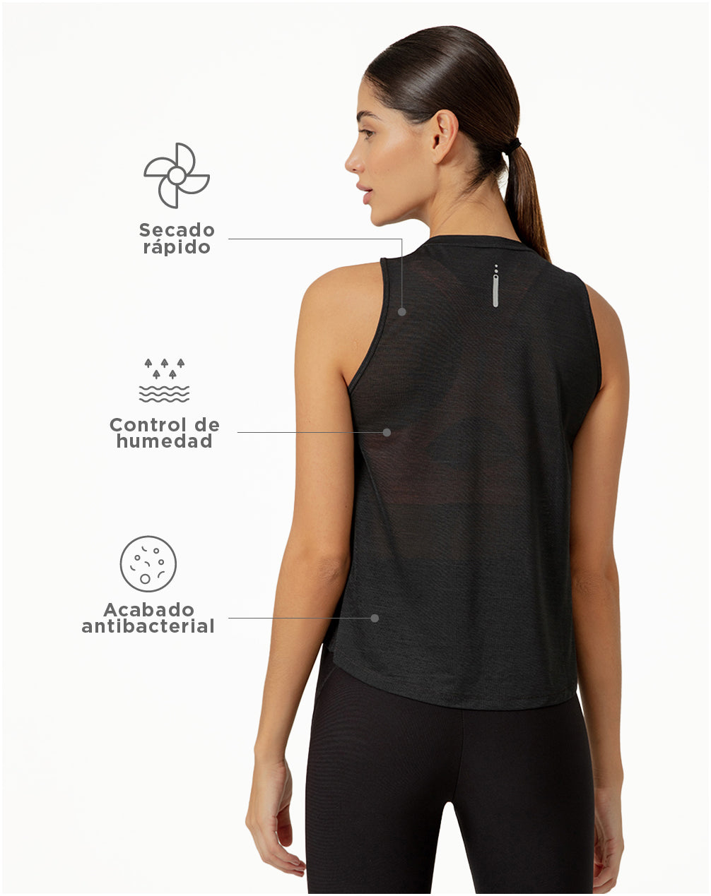 Camiseta esqueleto deportiva mujer control humedad negra