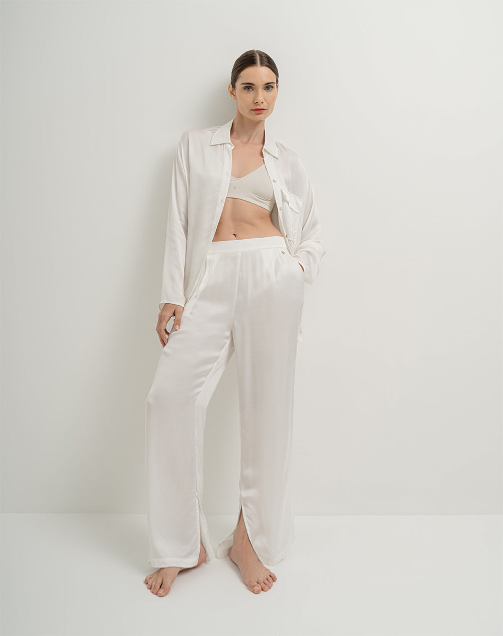 Pantalón de pijama mujer satín largo vainilla