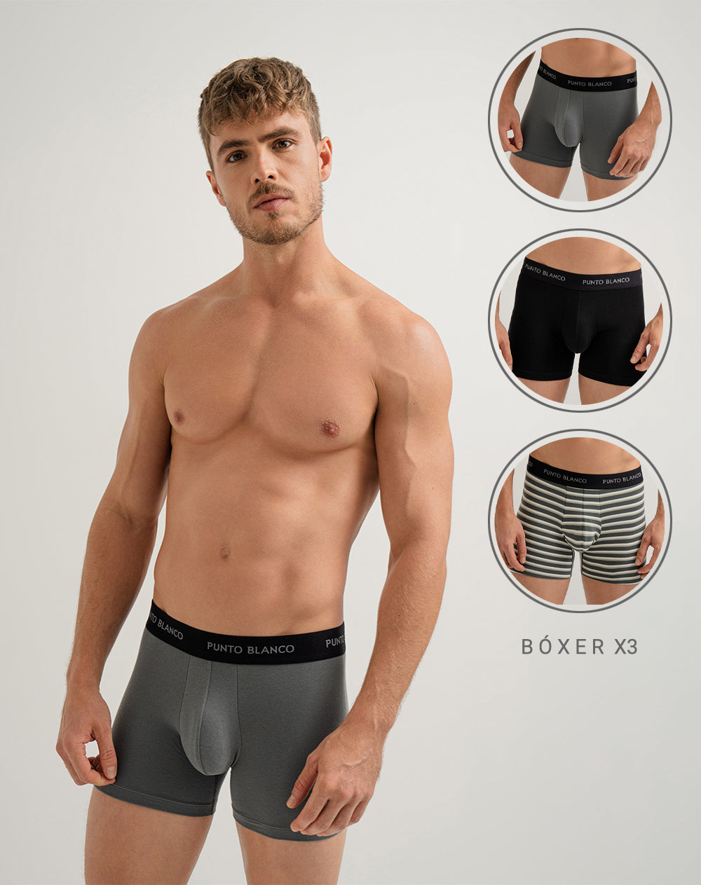 Bóxer corto panel amplio x3unds surtido