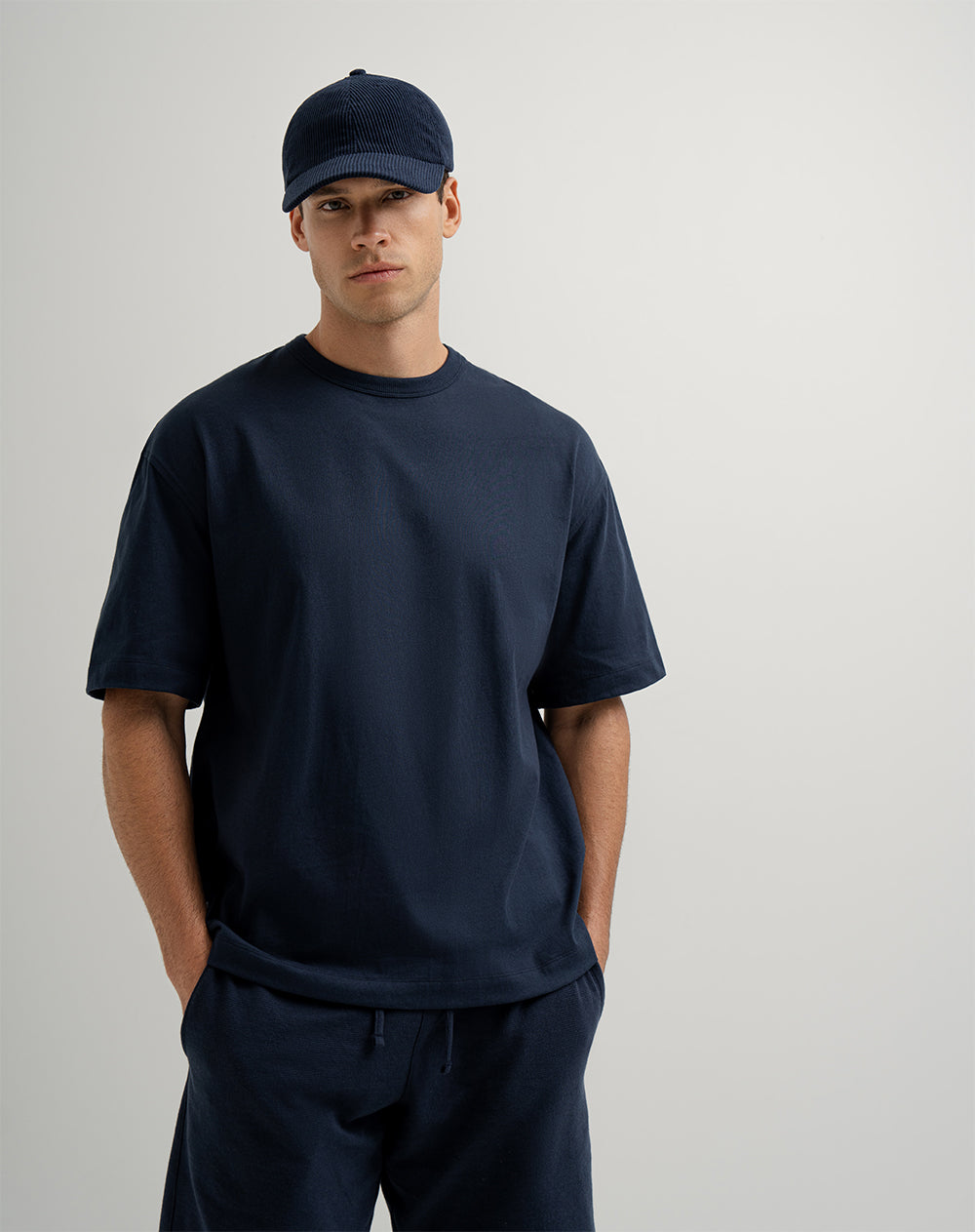 Camiseta confort holgada algodón azul oscuro hombre