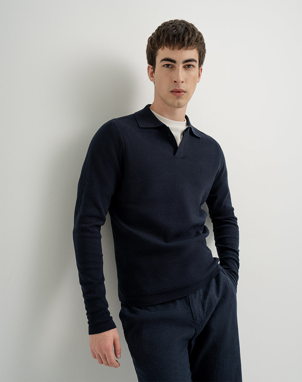 Buzo tipo polo regular tejido de punto algodón azul hombre