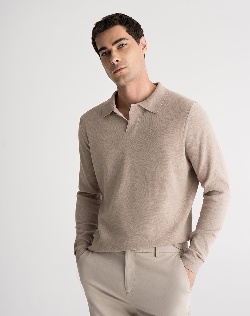 Camibuzo regular algodón tejido de punto taupe hombre
