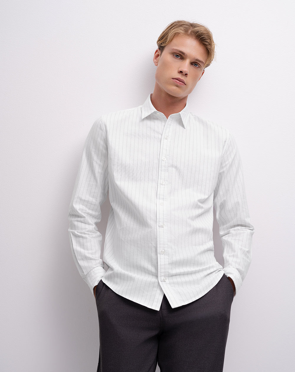 Camisa manga larga slim algodón blanca hombre