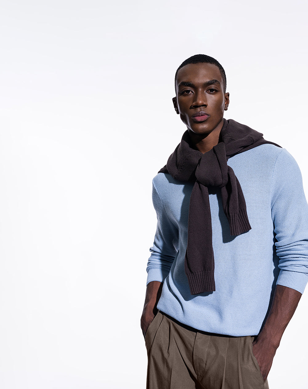 Buzo regular tejido de punto algodón azul claro hombre